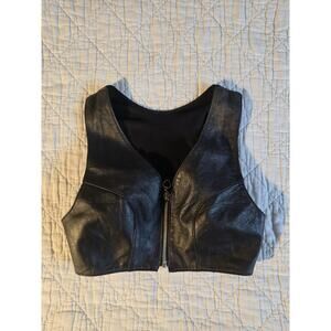 Gossip Women's Ladies Black Zipper Leather Motorcycle Crop Vest medium racerback